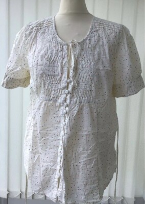 M&S Cream 100% cotton blouse top shirt size 16 micro shapes print