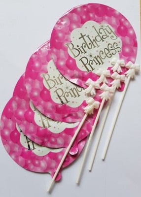 4 SELF INFLATING BIRTHDAY PRINCESS BALLOONS-PINK/GIRL-BALOON-NEW-FOIL-18CM