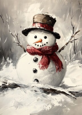 PRINT ACEO Art Card Christmas Winter Snowman Limited Edition