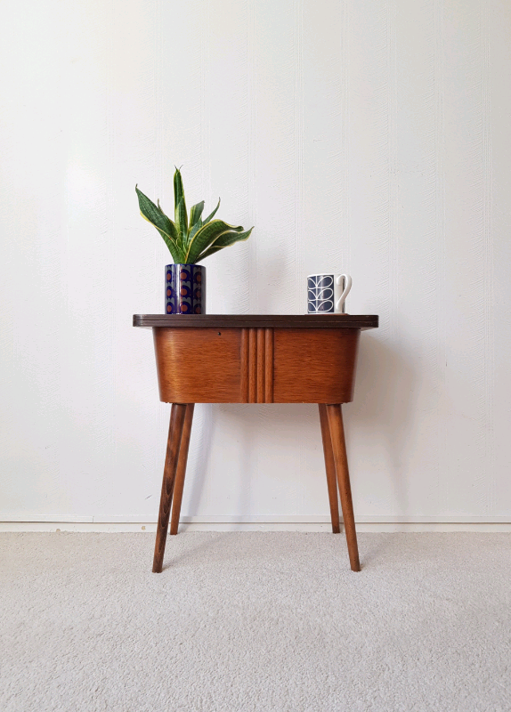 Mid Century Small Fold Out Side Table Storage Vintage ...