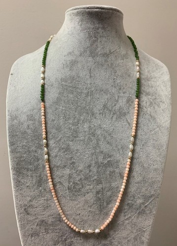 Estate Jewelry Ladies 4mm Coral Agate & 14K Gold Beaded Necklace 33