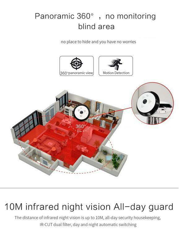 Camera Panoramic 360 Fish Eye Wireless WIFI IP Security Night Vision HD 960P