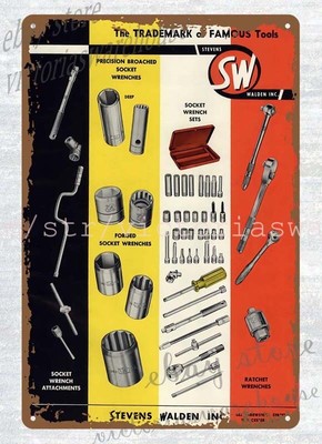 1959 SW Stevens Walden Inc Tools Wrenches Ratchet Socket metal tin sign home bar