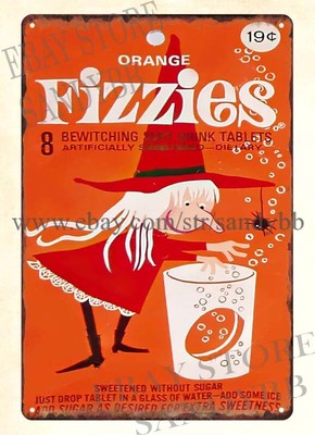 Fizzies 1960s soft drink tablets food snack metal tin sign living room decor
