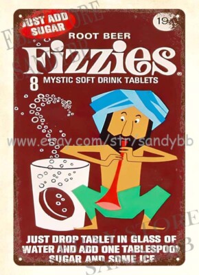 Fizzies 1960s soft drink tablets food snack metal tin sign modern decor ideas