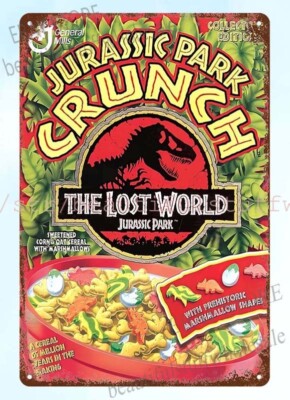 1997 Jurassic Park Crunch cereal breakfast retro food snack metal tin sign