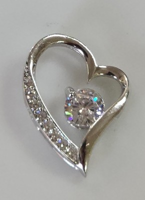 Estate Jewelry CZ Heart .925 Sterling Silver Pendant 7/8