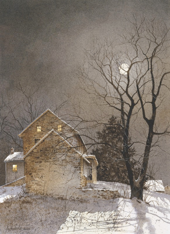 Working Late by Ray Hendershot Art Print Poster Barn Farm Moon Landscape 11x14