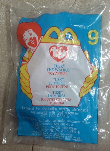 Ty Teenie Beanie Babies TUSK THE WALRUS #9 McDonalds Toy Retired 2000 NEW SEALED