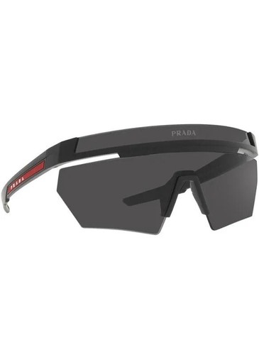 Pre-owned Prada Linea Rossa Ps 01ys 1bo06f Matte Black Dark Grey Lens Shield Sunglasses In Gray