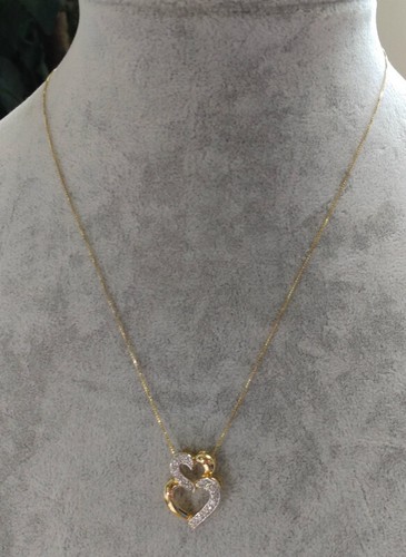 Estate Jewelry CZ Double Heart Pendant and Necklace .925 Sterling Silver 18"