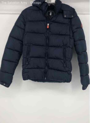 Save The Duck Womens Navy Blue Ultra Light Hooded Puffer Jacket Size 14