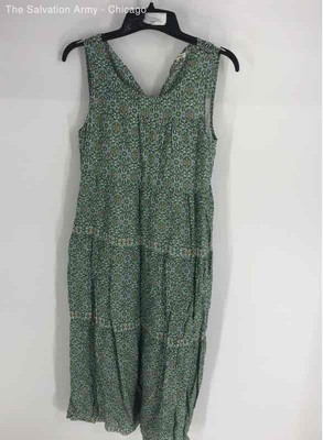 Max Studio Womens Green Floral Cotton Sleeveless Summer A-Line Dress Size Large