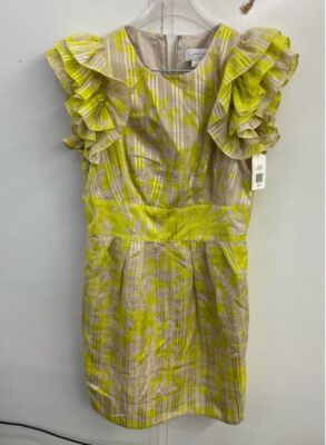 Jessica Simpson Women's Gray And Yellow Ruffled Sleeve Dress Sz 8 NWT