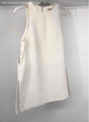 Helmut Lang Womens White Sleeveless Crew Neck Back Slit Tank Top Size Medium