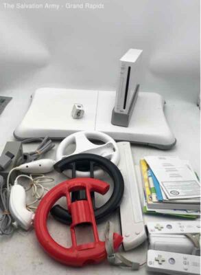 Nintendo Wii White Home Console With Fitness Video Game & Accessories Mixed Lot