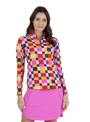 IBKUL Golf Tennis 1/4 Zip Top XS S M L XL Pink Orange Activewear Longsleeve A2