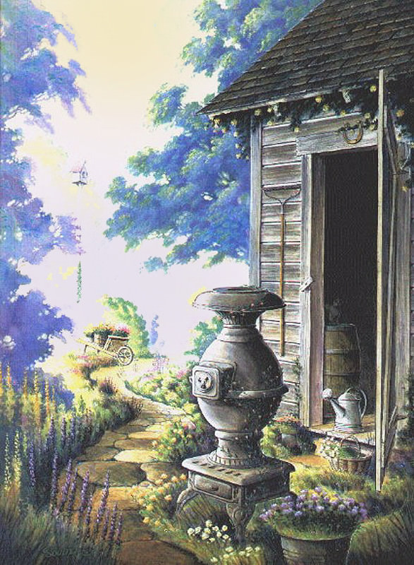 TWO-FER!!! Antique Stove Range Potbelly Garden Sheds Bird 