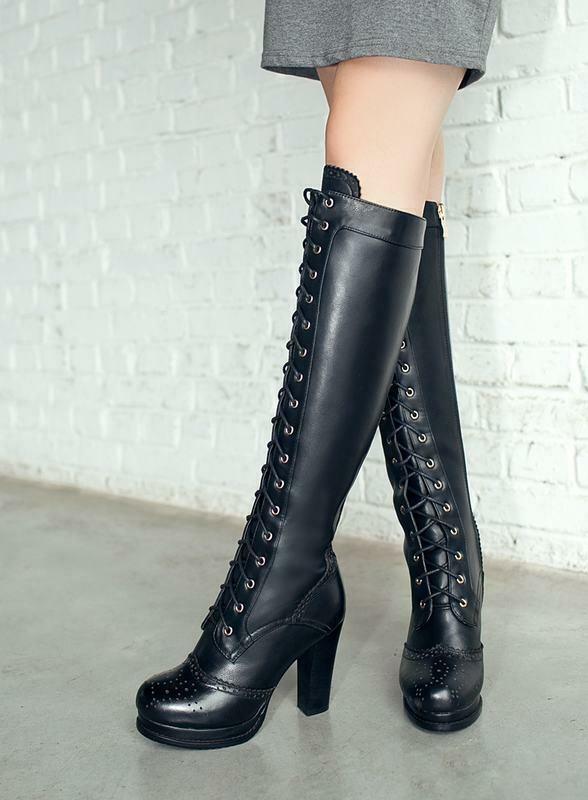 leather knee high boots with block heel