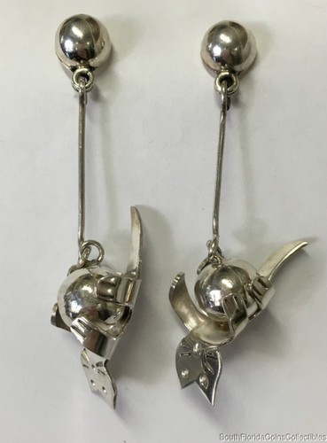 Estate Jewelry Ladies Modernist Cat Drop Earrings Sterling Silver 2.5