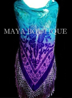 Pre-owned Aqua Blues Purple Aqua Hand Dyed Poncho Shawl Top Silk Velvet Wearable Art Maya Matazaro