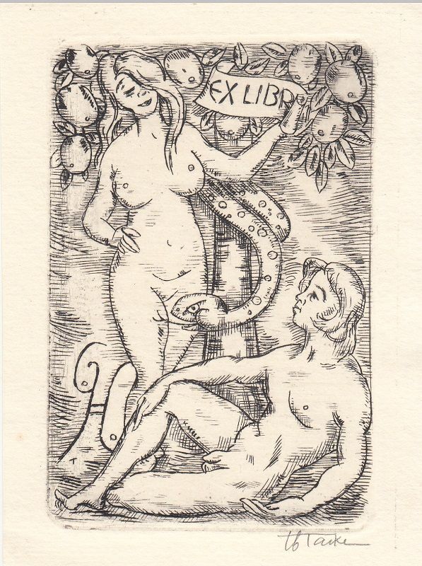 Exlibris Bookplate Radierung Eberhard Tacke 1903-1989 Aktpaar Adam Et Eva 51262