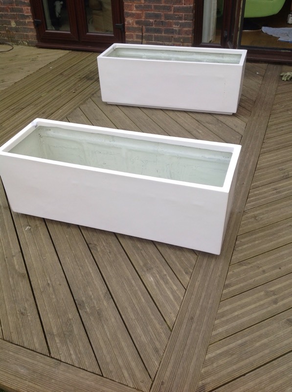 New white fibreglass frost resistant large trough planters in Earley