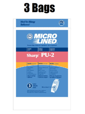 (3) Vacuum Bags for Sharp PU-2 Replacement Bag PU2