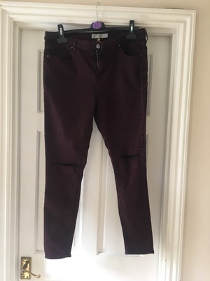 Topshop Leigh burgundy ripped skinny stretch jeans size 16  RRP 38