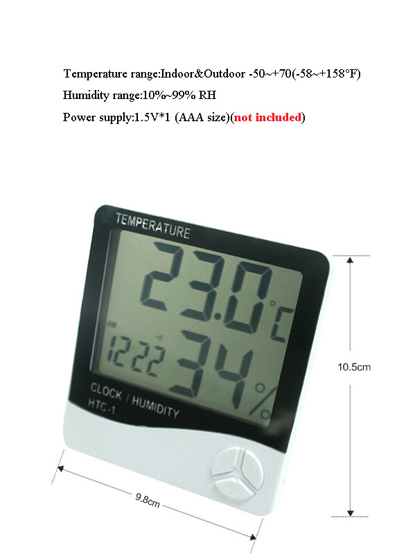Indoor Digital LCD Temperature Humidity Time Display Meter Clock Memory Function