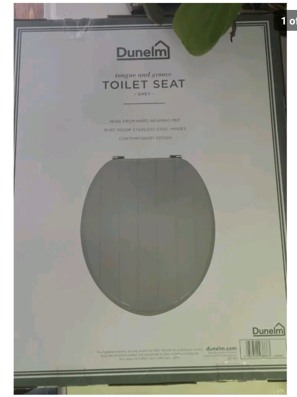 DUNELM GREY TONGUE & GROOVE TOILET SEAT STAINLESS STEEL HINGES in