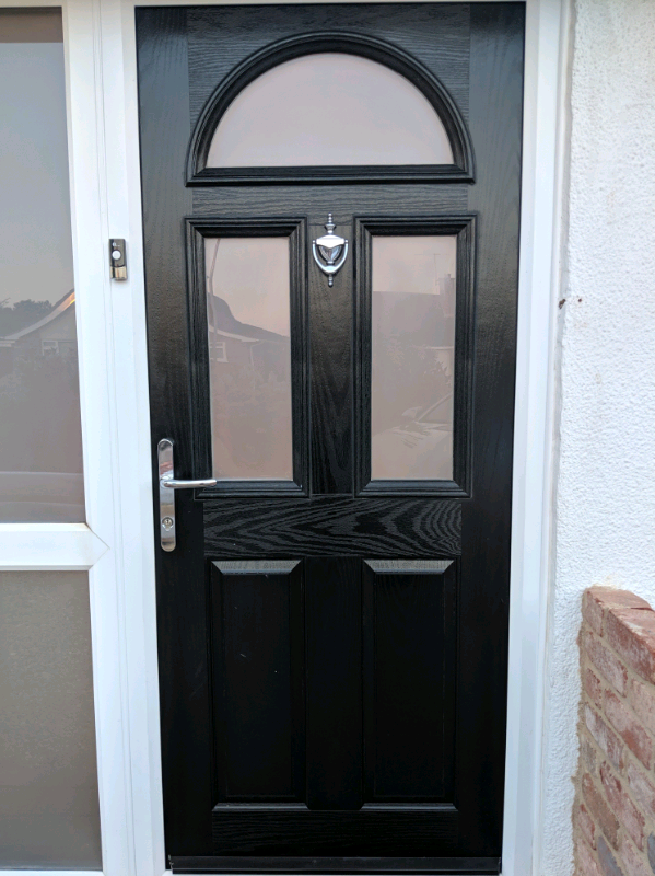 Excellent Condition Black Upvc Composite Front Door Incl Side