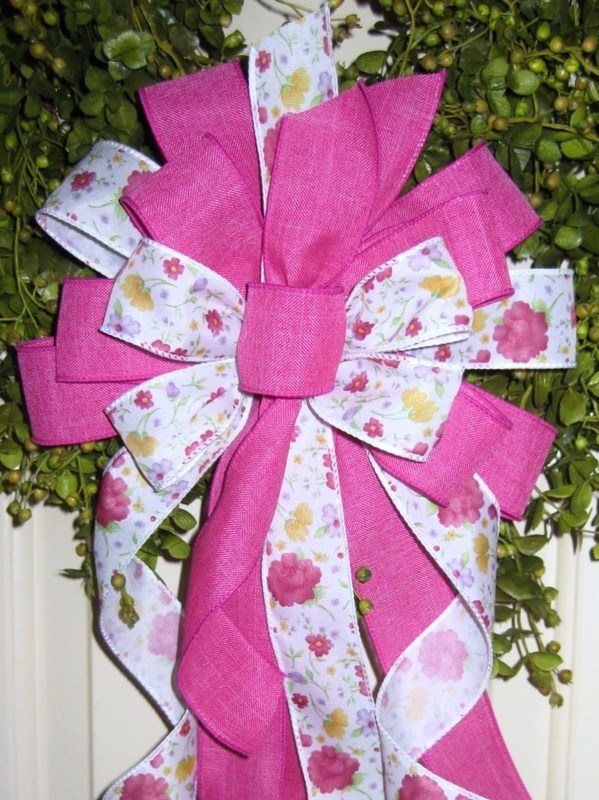 FLORAL WIRED BOW for GRAPEVINE DOOR WREATH, LANTERN any Decor  # 8 rb