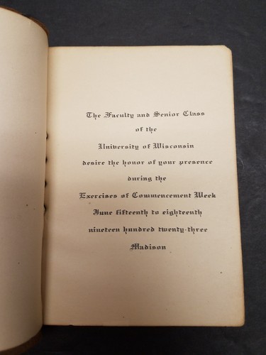 Antique 1923 UW University of Wisconsin Leather Graduation Book
