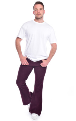 Mens 60s 70s Retro Burgundy Corduroy Bell Bottom Flares