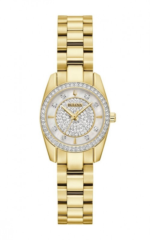 Женские часы Bulova с кристаллами и кварцем, золото с драгоценными камнями, Нержавеющая сталь, 24 ММ, 98X137