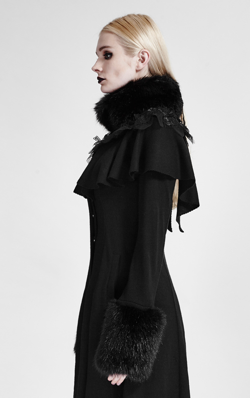 PUNK RAVE LANG MANTEL GOTHIC LOLITA BAROCK RETRO PELZ CAPE STICKEREI STILVOLL PUNKRAVE