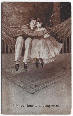 Vintage Postcard, I Have Found a Cozy Corner Showing a Boy and Girl on a Hammock