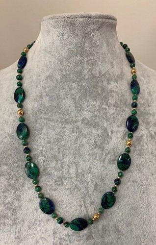 Estate Jewelry Ladies Chrysocolla & 14K Yellow Gold Beaded Necklace 26