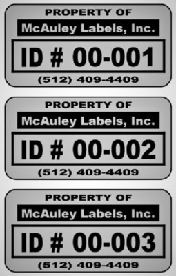 1.5'' x .75'' Custom Mat Silver Metalized Polyester Asset Labels / Property Tags