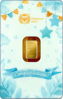 Germania Mint Goldbarren New Born Boy 1 Gramm 9999 Gold im original Blister