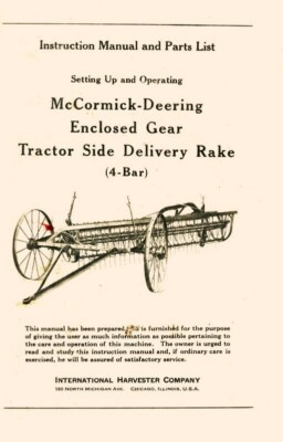 International McCormick Deering 4 Bar Side Delivery Rake Gear Operators Manual