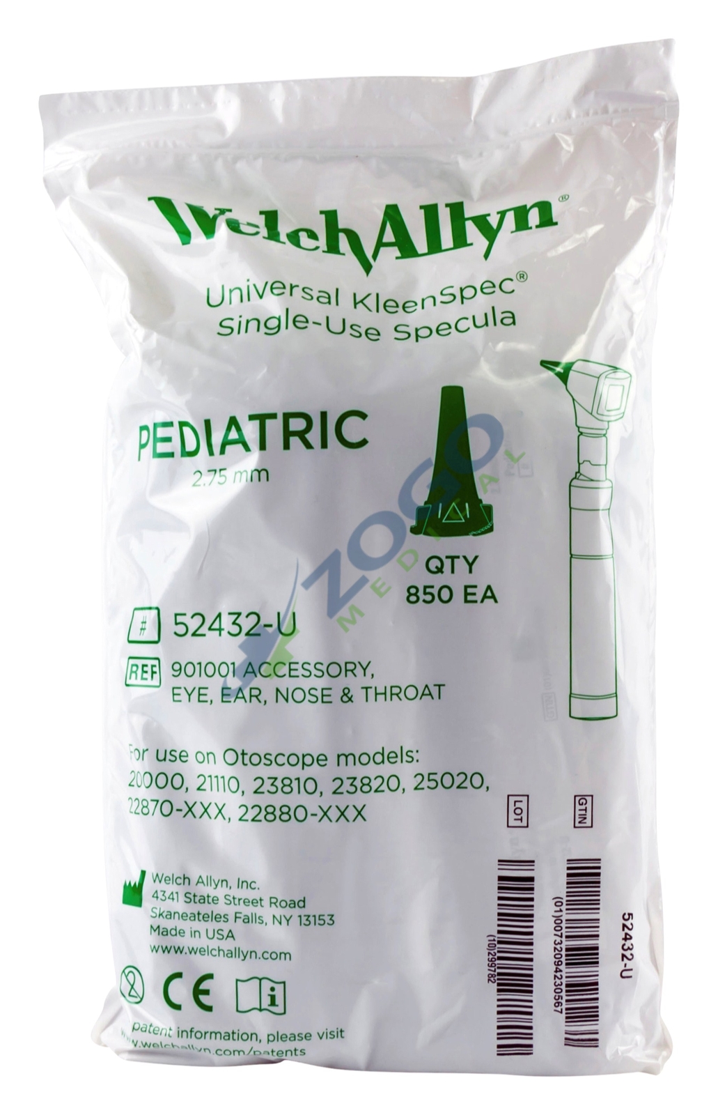 Welch Allyn 52432U Disposable Specula Pediatric 2.75mm Bag of 850