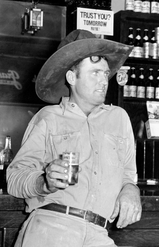 1939 Cowboy in Beer Parlor Alpine TX Vintage Photograph - 11" x 17" Reproduction