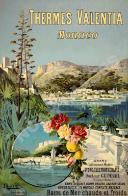 Thermes Valentia Monaco vintage resort travel poster repro 16x24
