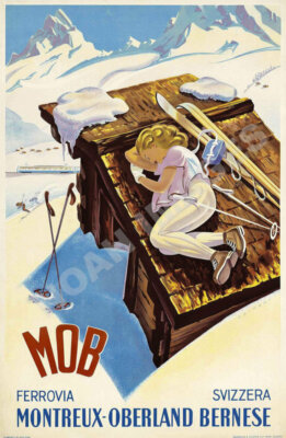 M O B Ferrovia Svizzera vintage swiss ski travel poster repro 12x18