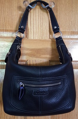 Coach Penelope Black Pebbled Leather Hobo Shoulder Bag Purse F14680 