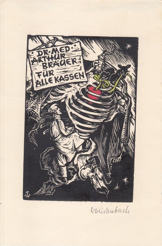 Exlibris Livre D'Art En Bois Waltraut Weissenbach 1919-1985 MÃ©Decin Souris