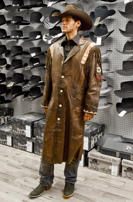 Mens Western Jacket Native American Long Brown Traditional