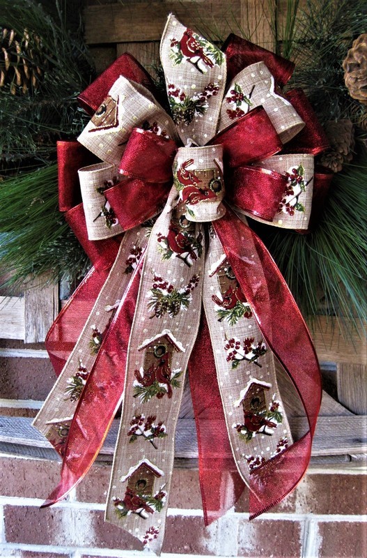 HANDMADE BOW BIRDHOUSE WIRED RIBBON for WREATH LANTERN GARLAND rb # 45